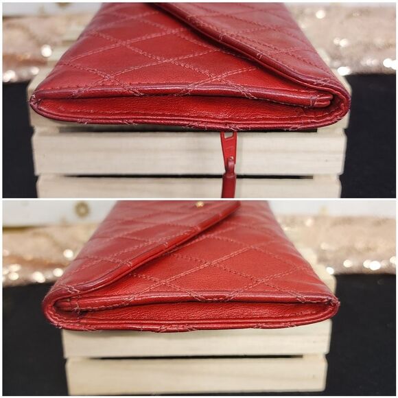Authentic Chanel Lambskin Diamond Stitched Envelope Matlesse Wallet Red - Picture 9 of 16